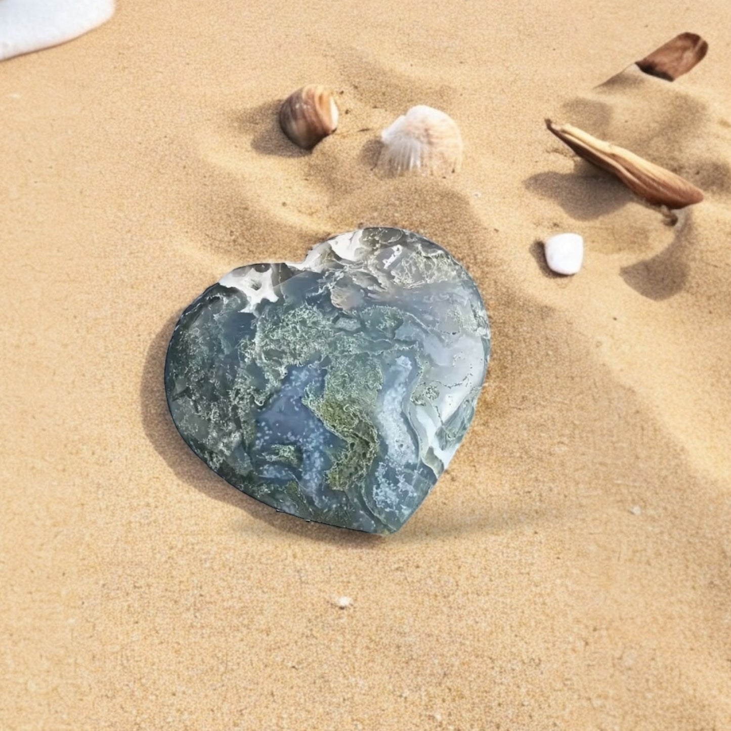 Moss Agate Heart Carving *