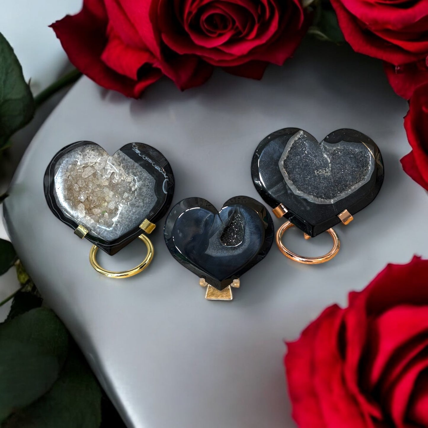 Black Banded Agate Heart Carving *