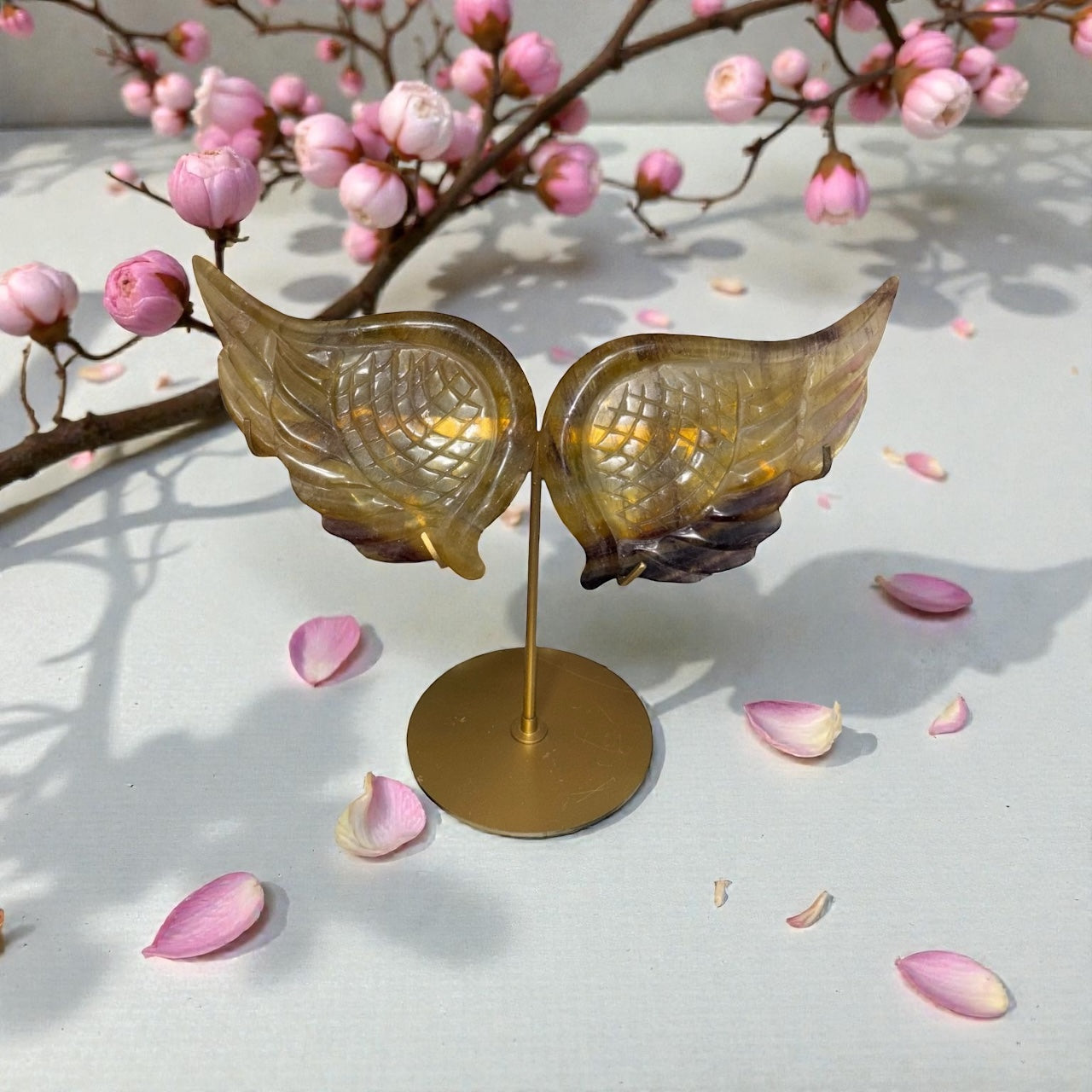 *** Yellow Fluorite Angel Wings Carving *