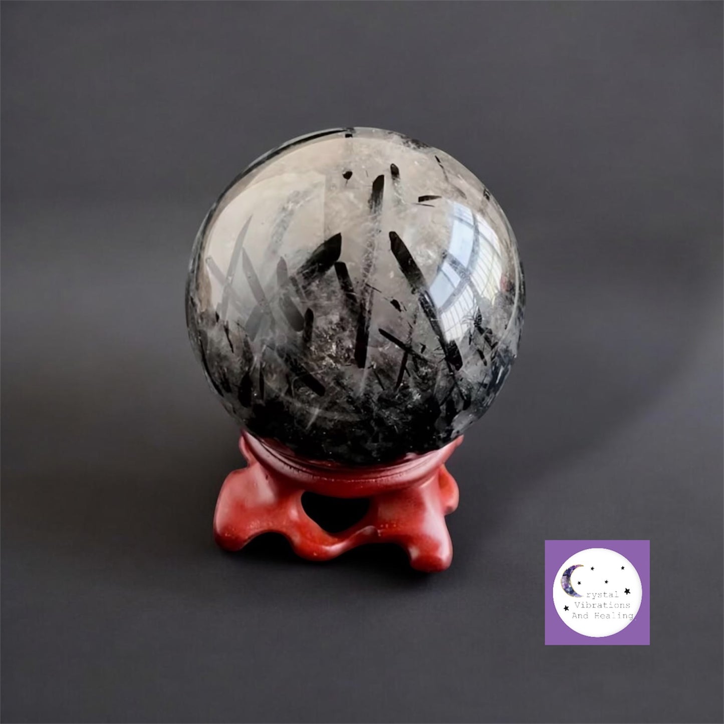 Black Tourmalated Clear Quartz Sphere