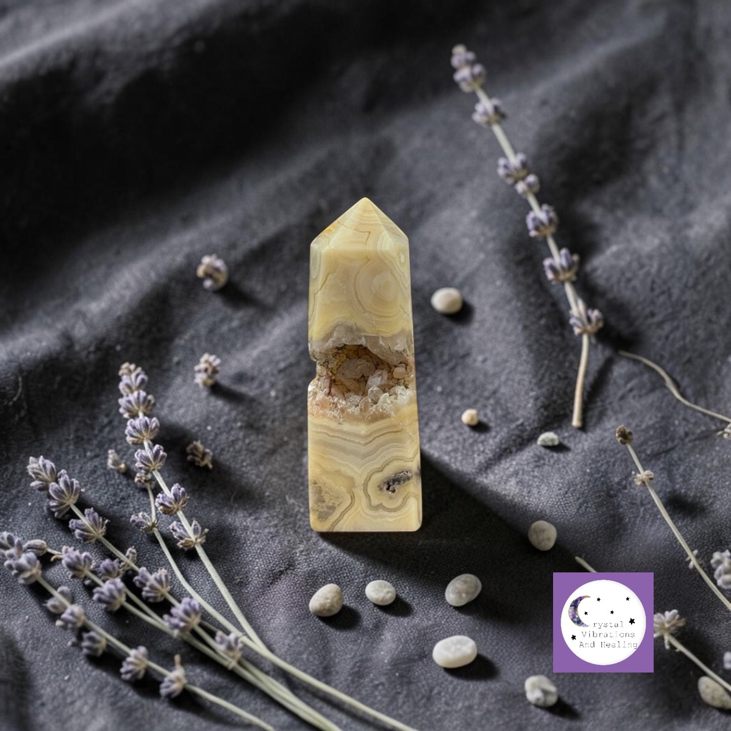 Yellow Crazy Lace Agate Obelisk Tower **
