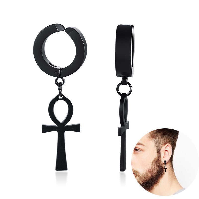 Egypt Cleopatra Ankh Earrings for Men - Crystal Vibrations & Healing