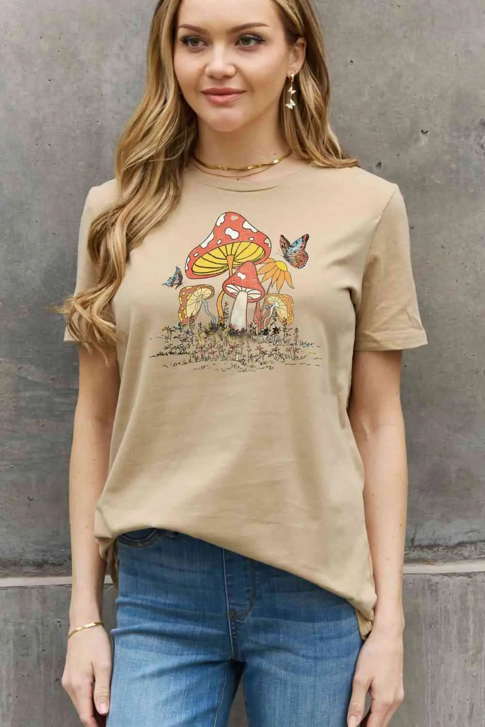 Simply Love Full Size Mushroom & Butterfly Graphic Cotton T-Shirt - Image #3
