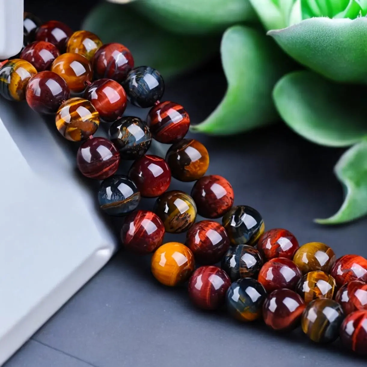 Mixed Tiger Eye Bracelet - Yellow, Red, Blue - Image #2