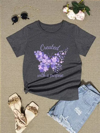 Butterfly Round Neck Short Sleeve T-Shirt - Image #3