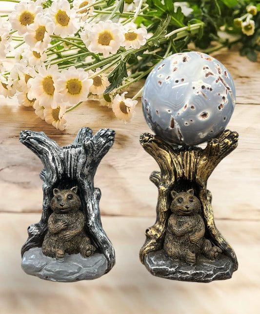 Bear in Tree Stump Resin Sphere Stand - Image #1