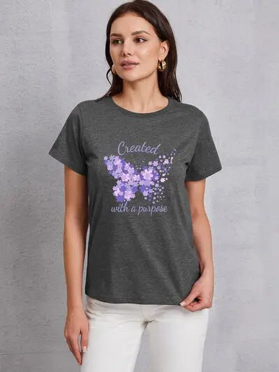 Butterfly Round Neck Short Sleeve T-Shirt - Image #1