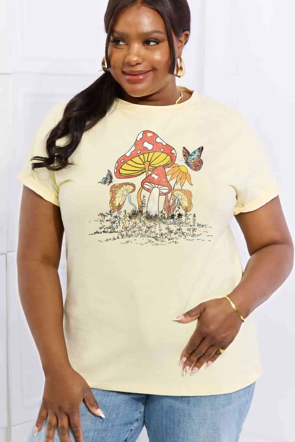 Simply Love Full Size Mushroom & Butterfly Graphic Cotton T-Shirt - Image #22