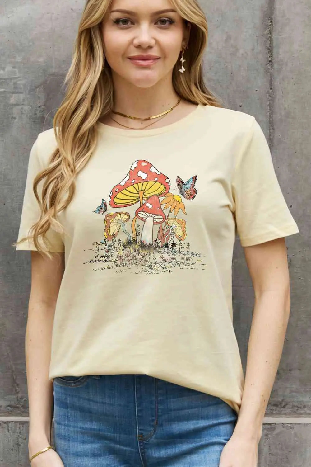 Simply Love Full Size Mushroom & Butterfly Graphic Cotton T-Shirt - Image #19