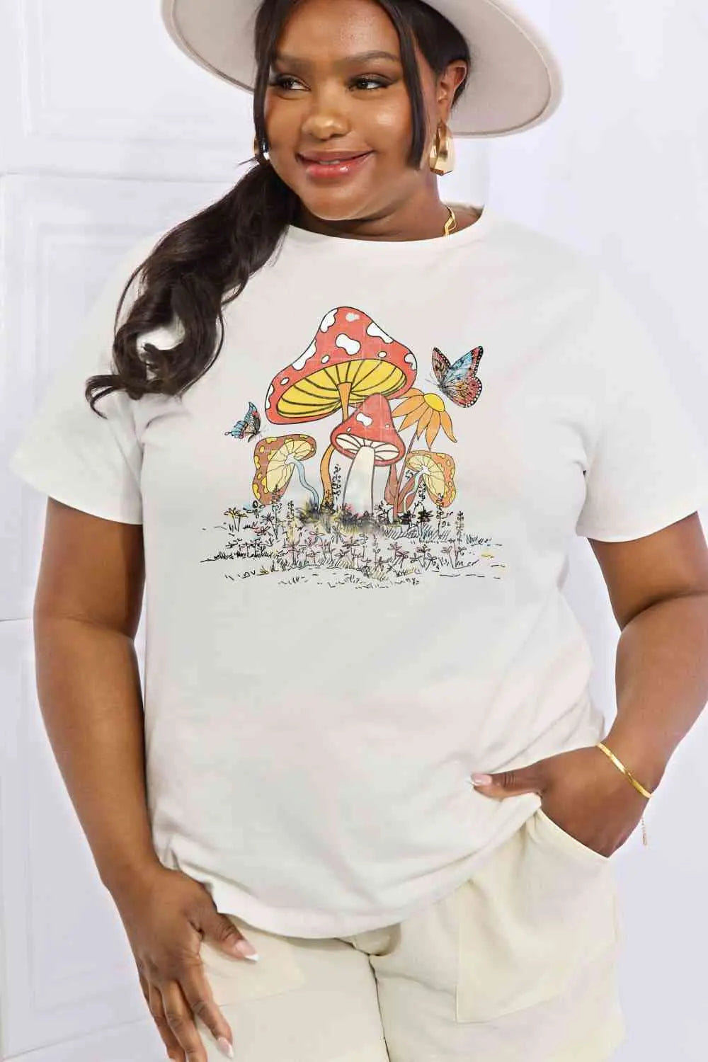 Simply Love Full Size Mushroom & Butterfly Graphic Cotton T-Shirt - Image #17