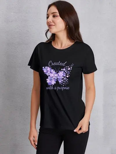 Butterfly Round Neck Short Sleeve T-Shirt - Image #5