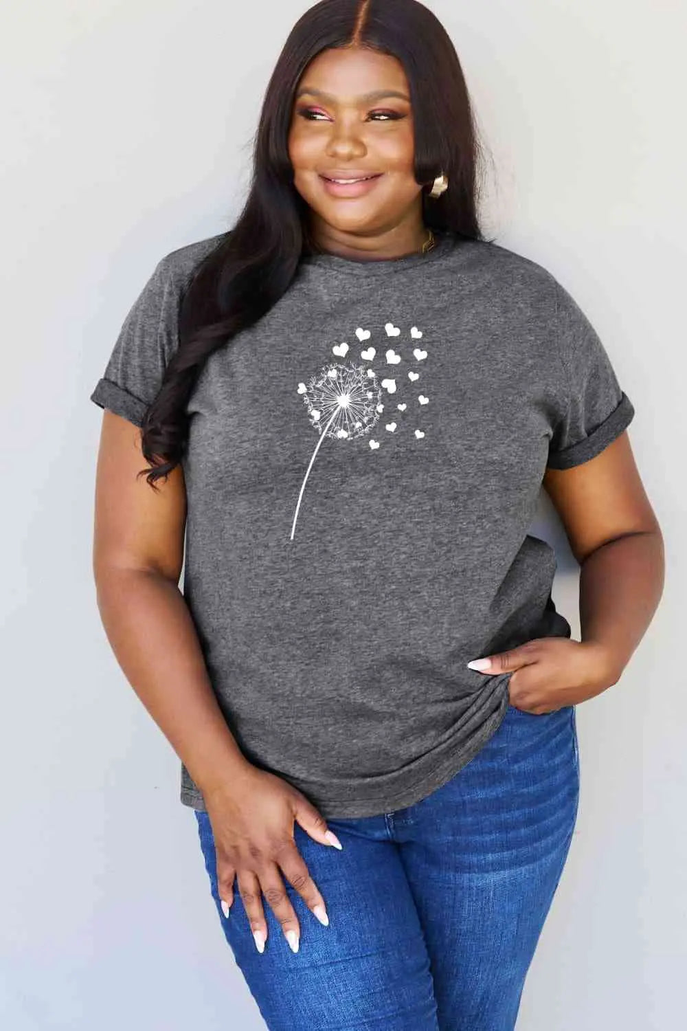 Simply Love Full Size Dandelion Heart Graphic Cotton T-Shirt - Image #7