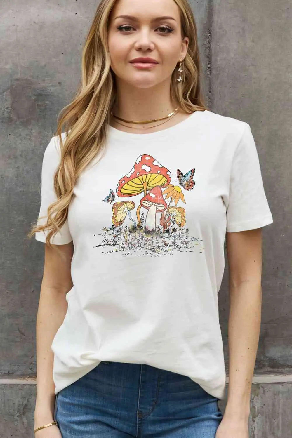 Simply Love Full Size Mushroom & Butterfly Graphic Cotton T-Shirt - Image #13