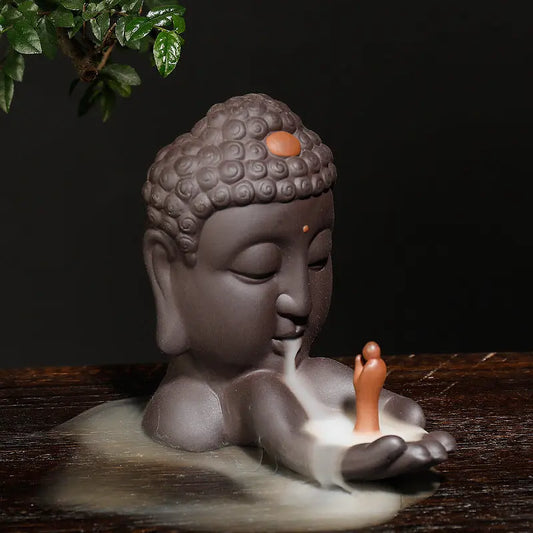 Buddha Head Handicraft Backflow Incense Burner Decoration - Crystal Vibrations & Healing
