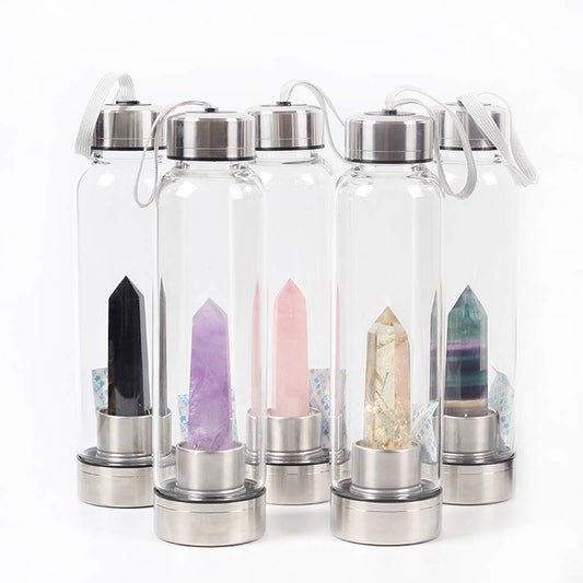 Natural  Crystal Gemstone Water Bottle - Crystal Vibrations & Healing