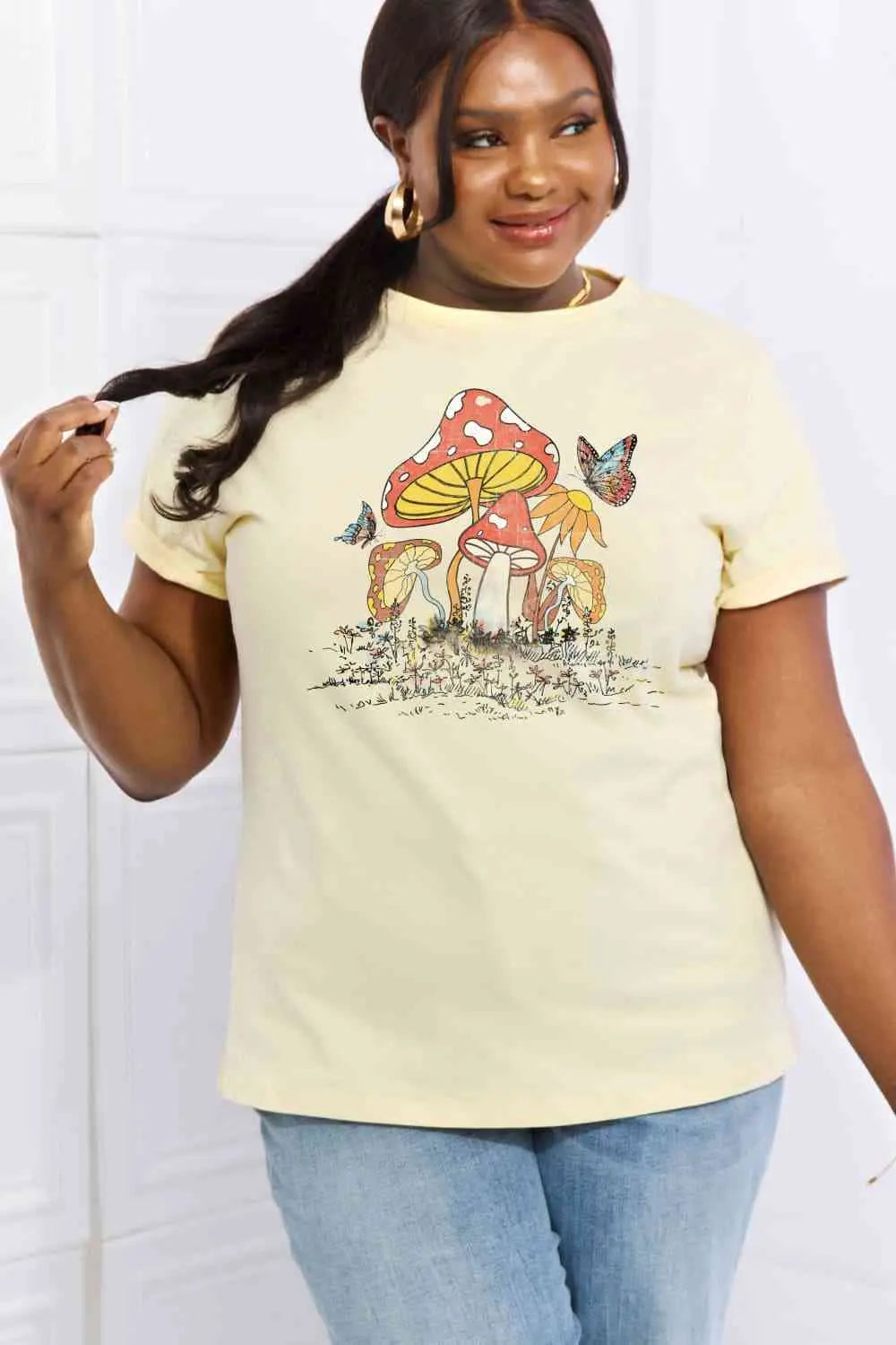 Simply Love Full Size Mushroom & Butterfly Graphic Cotton T-Shirt - Image #23