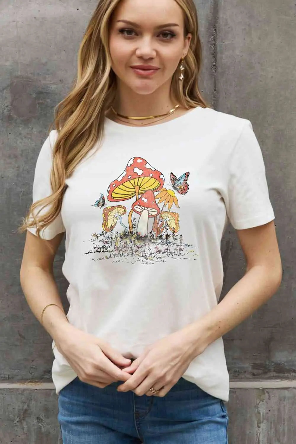 Simply Love Full Size Mushroom & Butterfly Graphic Cotton T-Shirt - Image #14