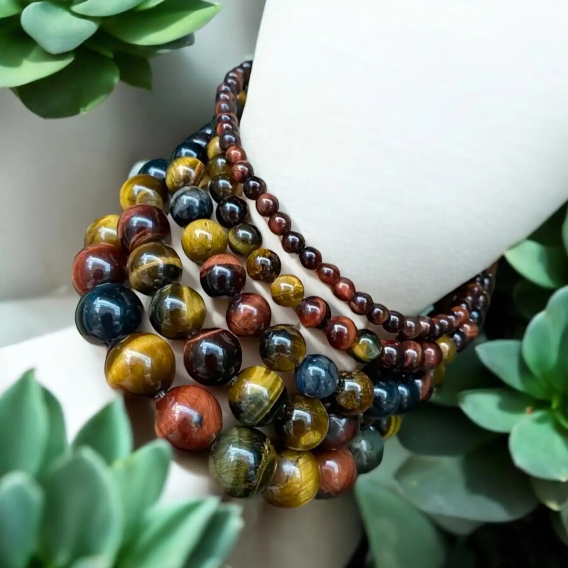 Mixed Tiger Eye Bracelet - Yellow, Red, Blue - Image #1