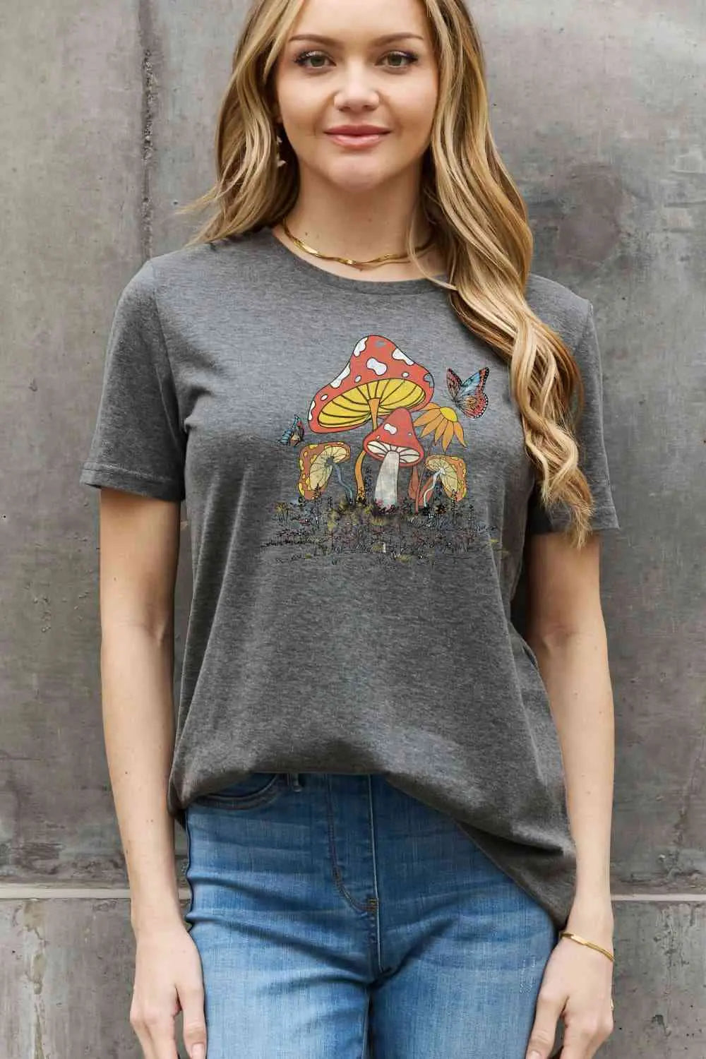Simply Love Full Size Mushroom & Butterfly Graphic Cotton T-Shirt - Image #7