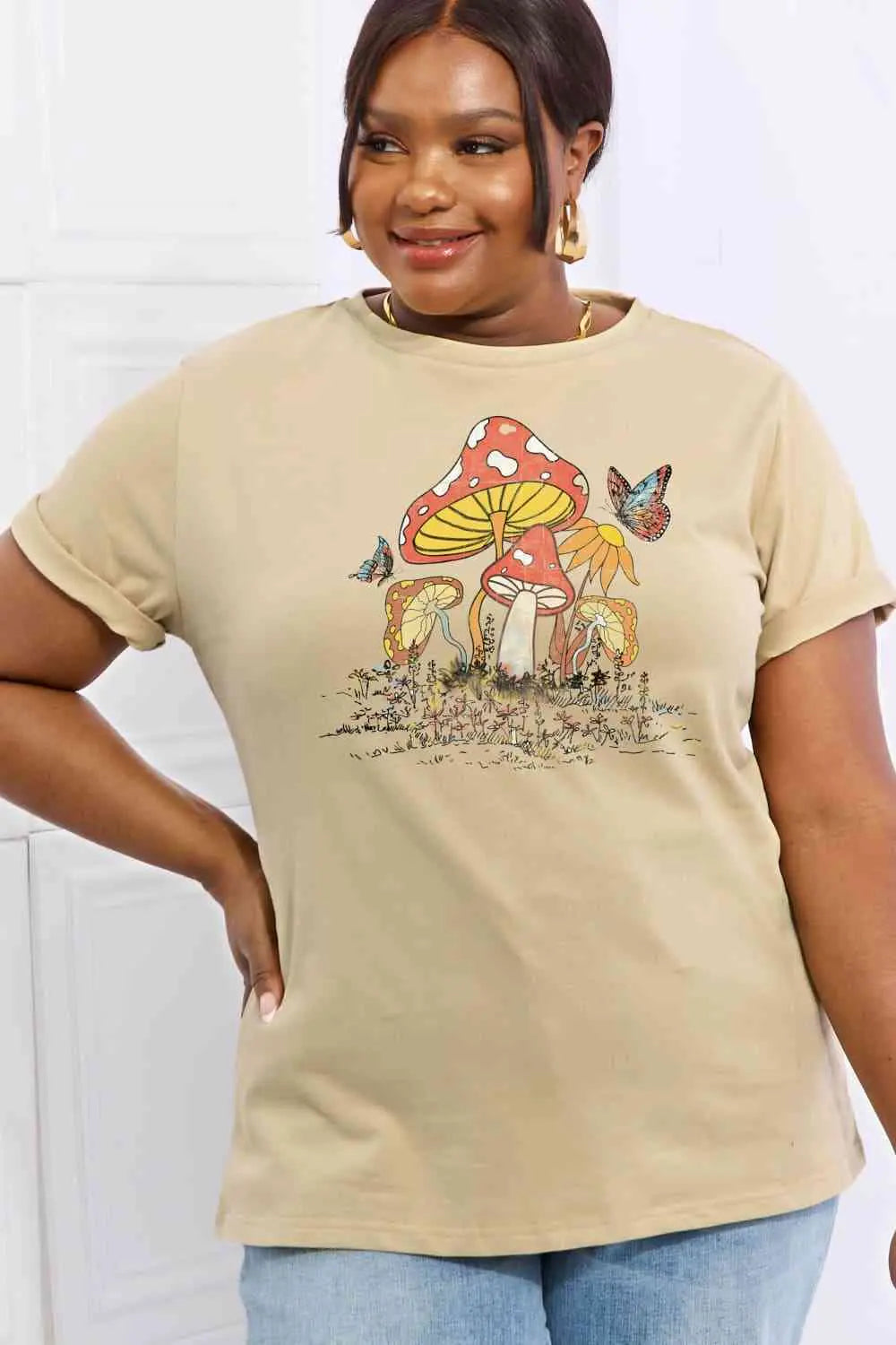 Simply Love Full Size Mushroom & Butterfly Graphic Cotton T-Shirt - Image #5