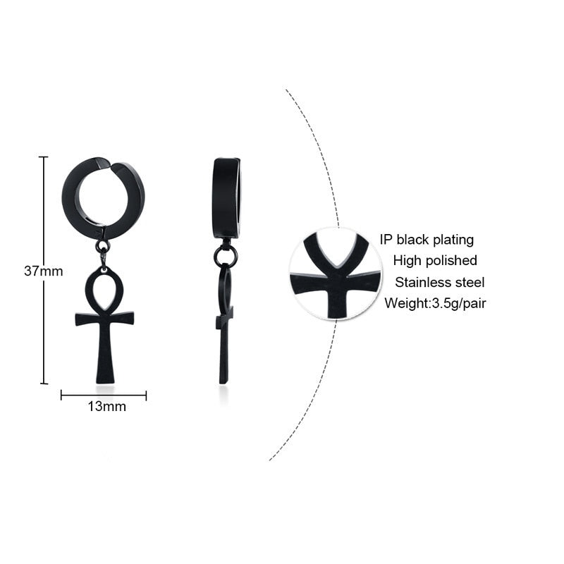 Egypt Cleopatra Ankh Earrings for Men - Crystal Vibrations & Healing