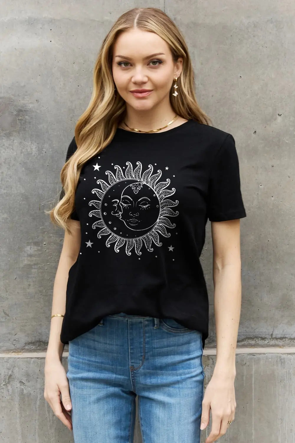 Simply Love Sun and Star Graphic Cotton Tee - Crystal Vibrations & Healing