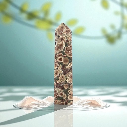 Green Cherry Blossom Jasper Obelisk Tower *