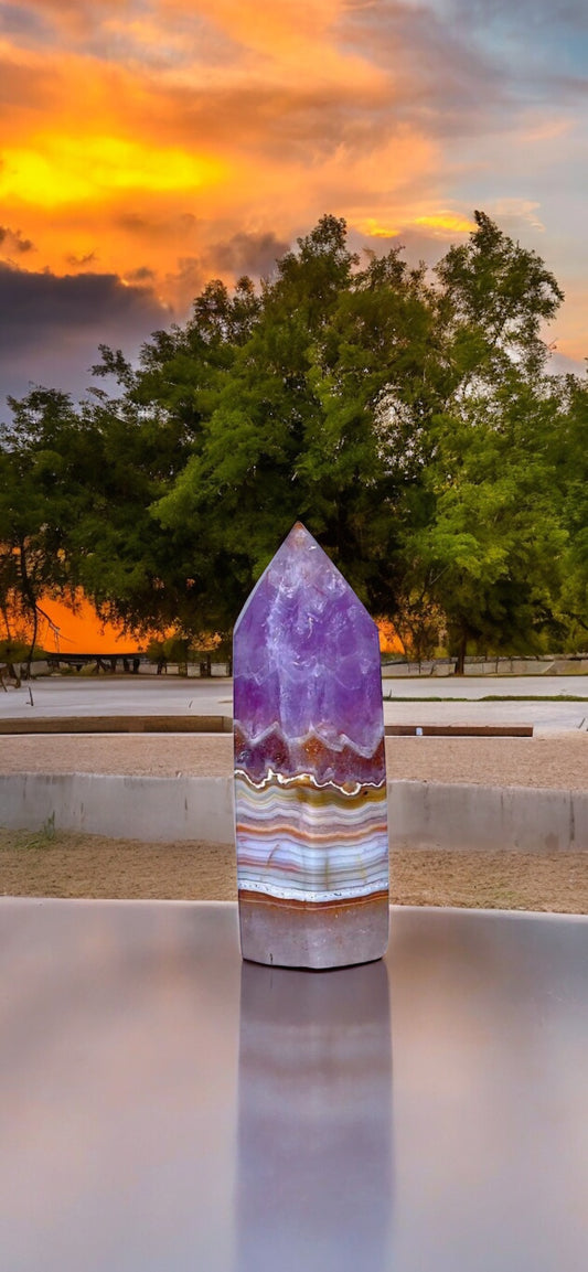 Amethyst Mexican Agate Obelisk Tower