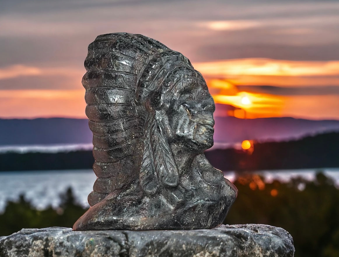 Garnet Indian Head Carving