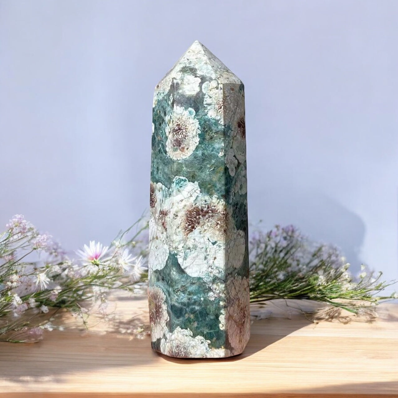 Green Cherry Blossom Jasper Obelisk Tower **