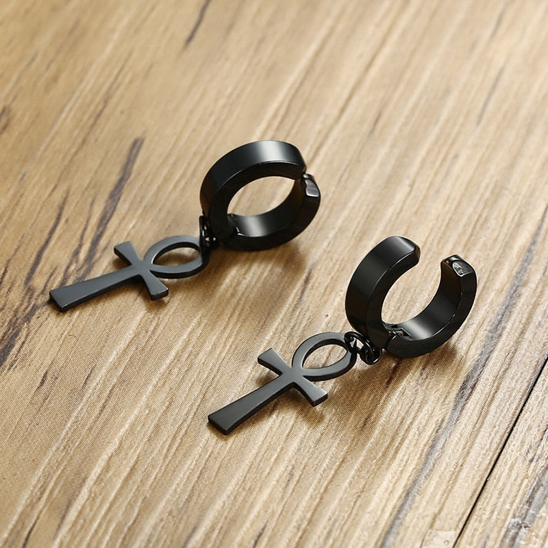 Egypt Cleopatra Ankh Earrings for Men - Crystal Vibrations & Healing