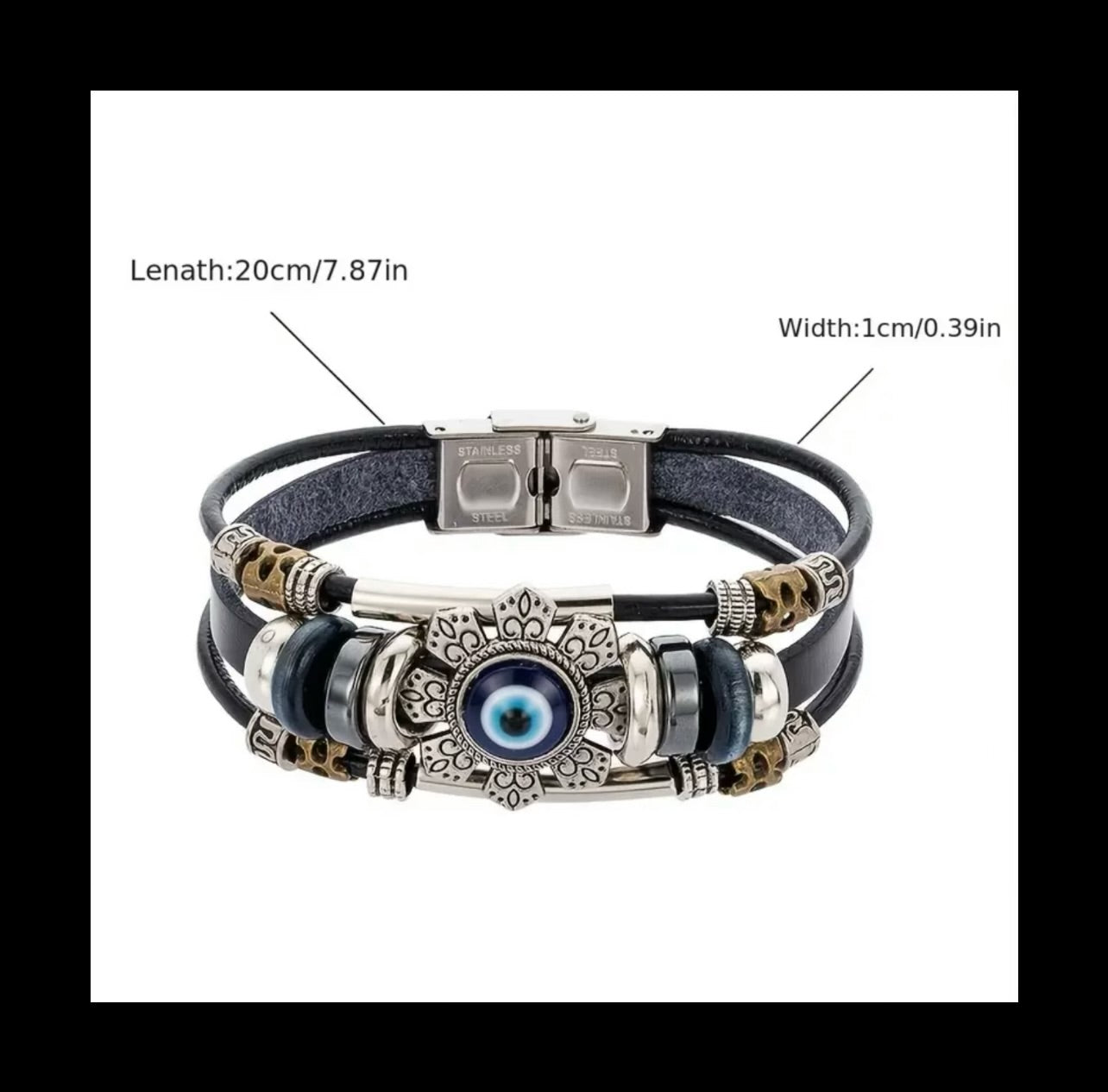 Multilayer Leather Bracelet with Black Turkish Lucky Evil Eye