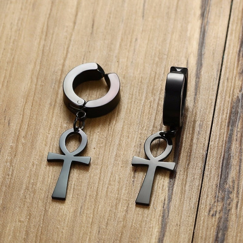 Egypt Cleopatra Ankh Earrings for Men - Crystal Vibrations & Healing