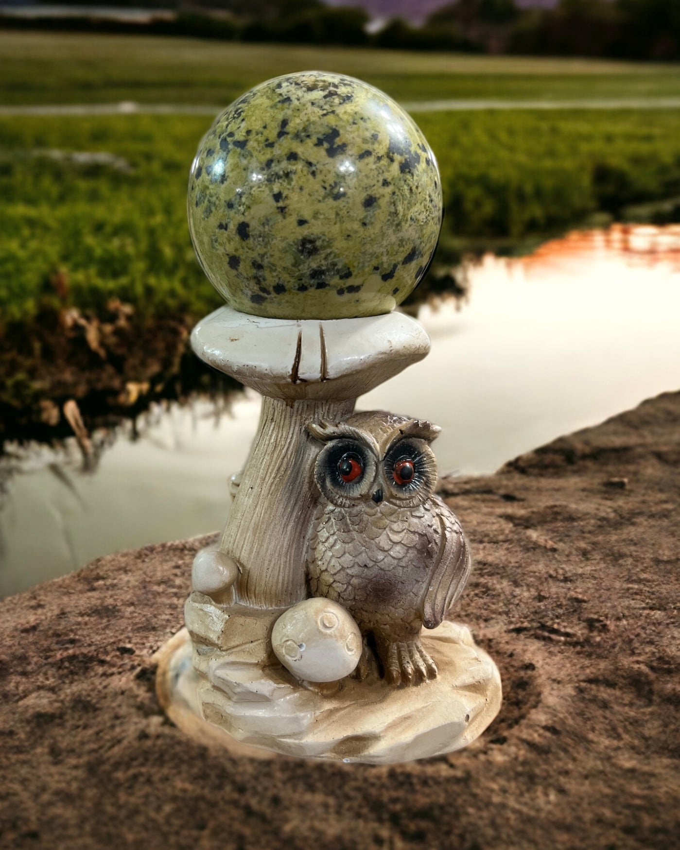 Owl with Mushroom Sphere Stand