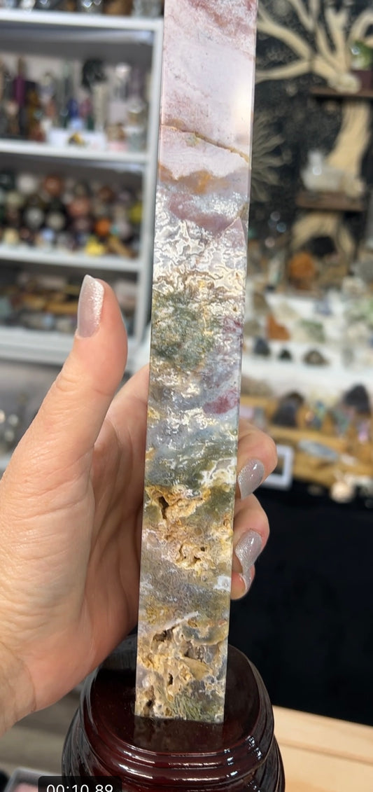 Pink Moss Agate Tower Obelisk