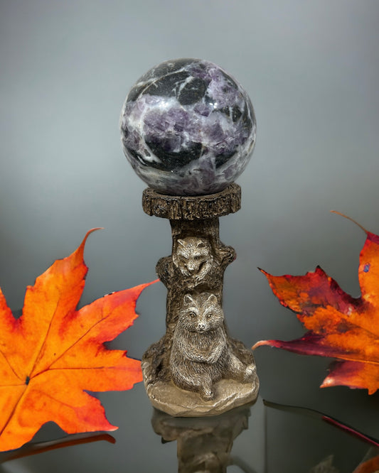 Double Raccoon Resin Sphere Stand