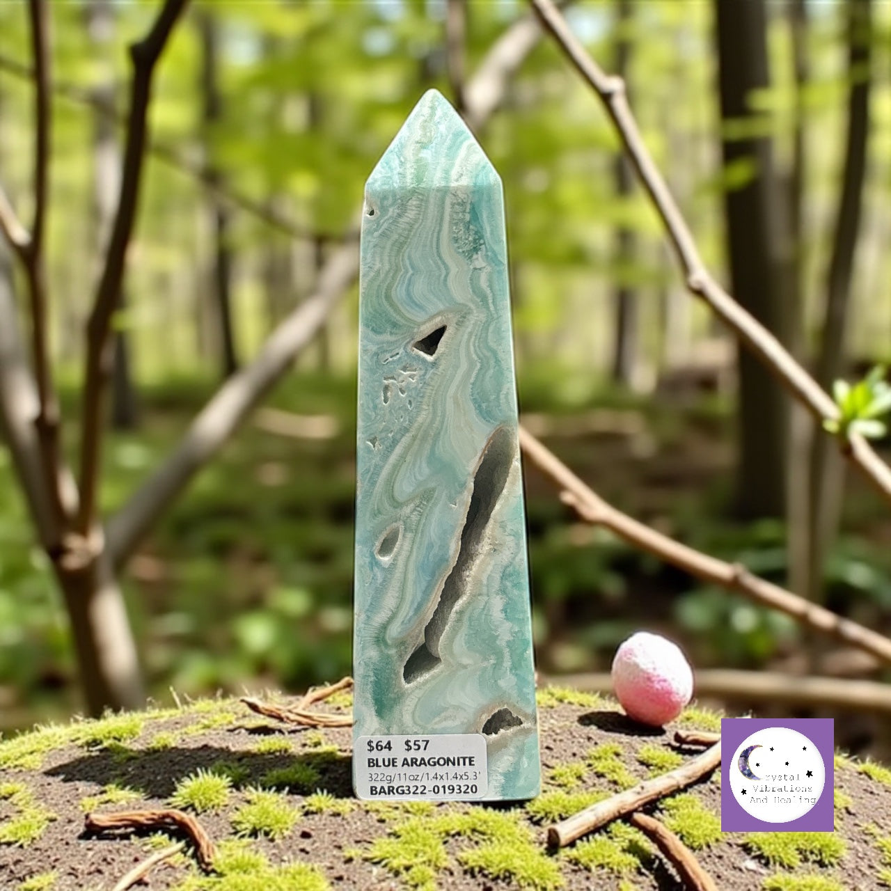 Blue Aragonite Tower Obelisk Point *