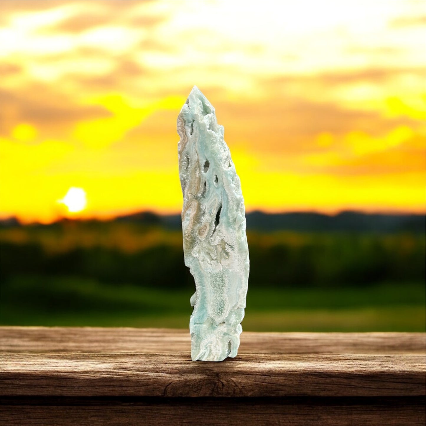 Blue Aragonite Tower Obelisk Point *