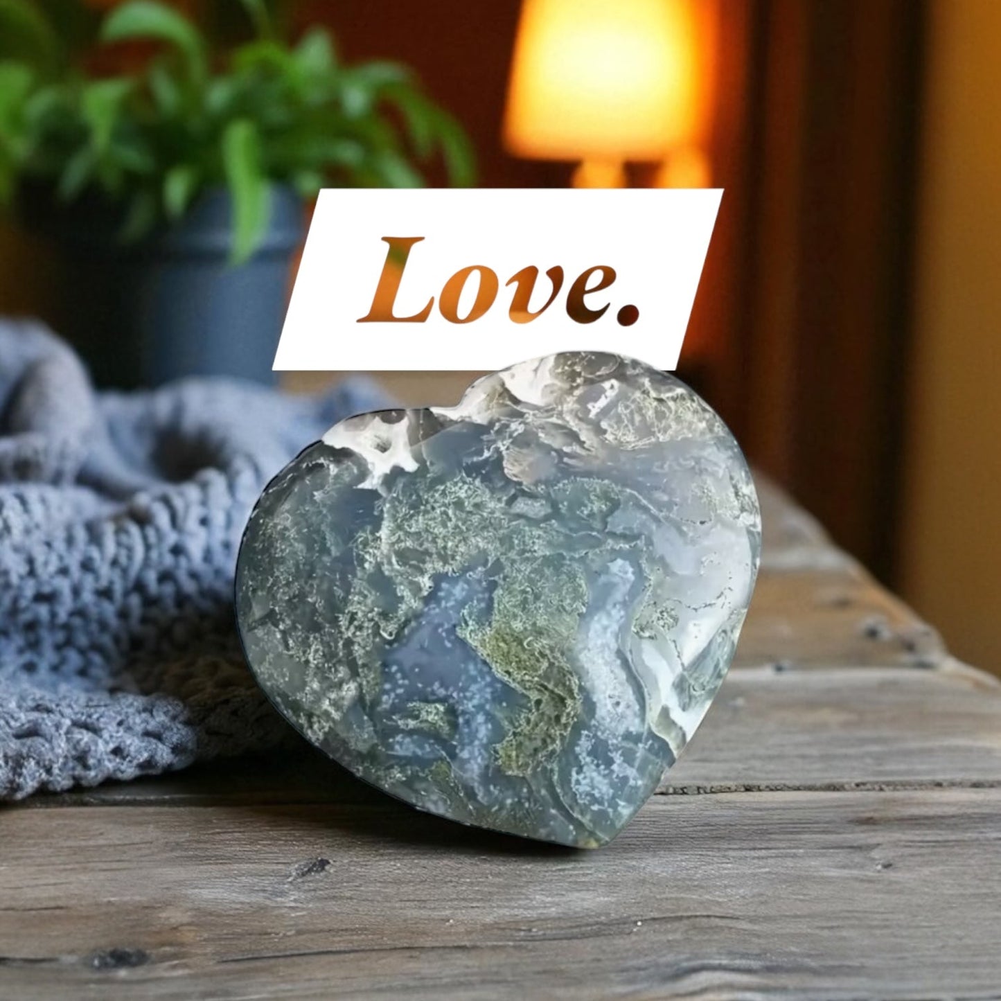 Moss Agate Heart Carving *