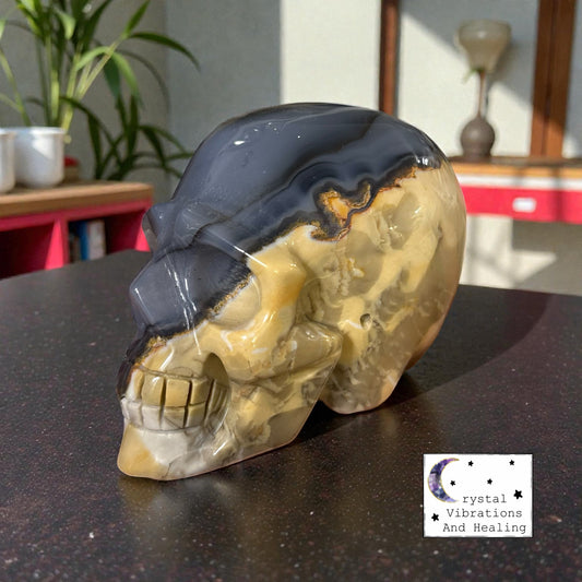 Volcanic Lava Agate Skull Carving