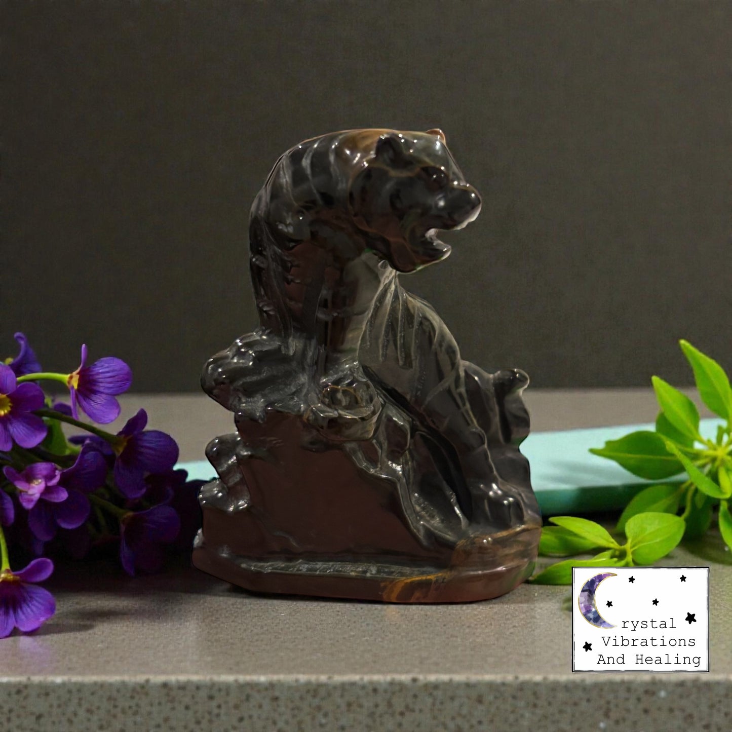 *** BLUE TIGER EYE TIGER CARVING *