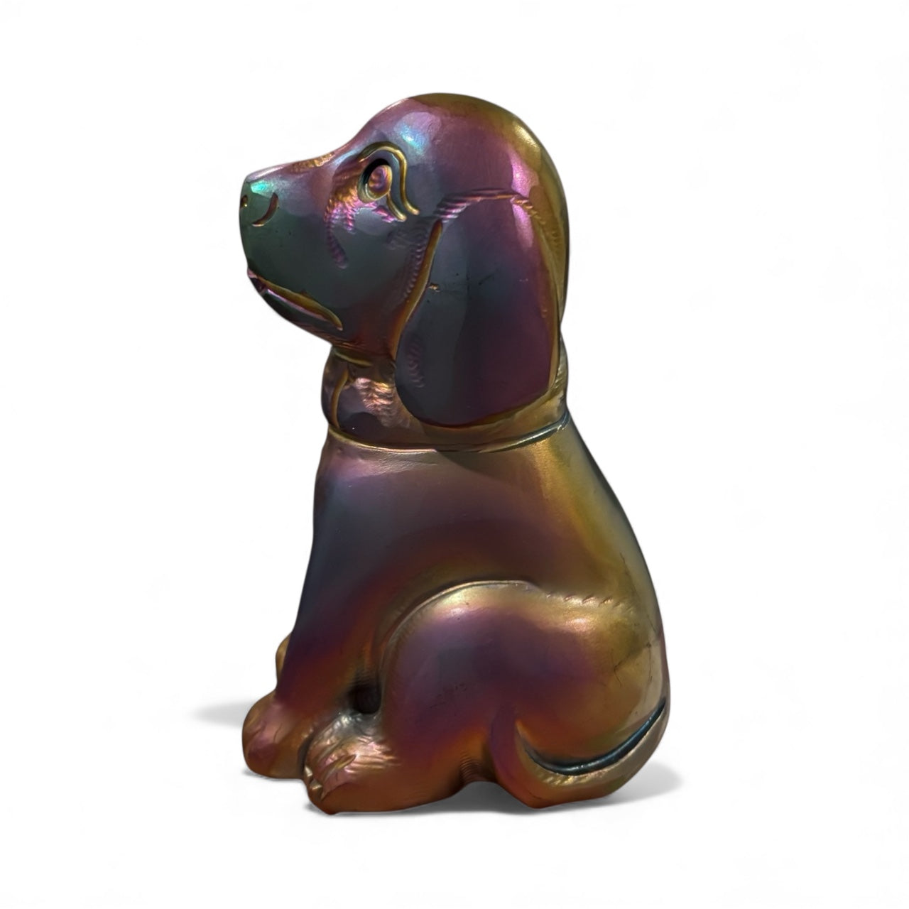 *** Rainbow Aura Coated Black Obsidian Dog Carving *