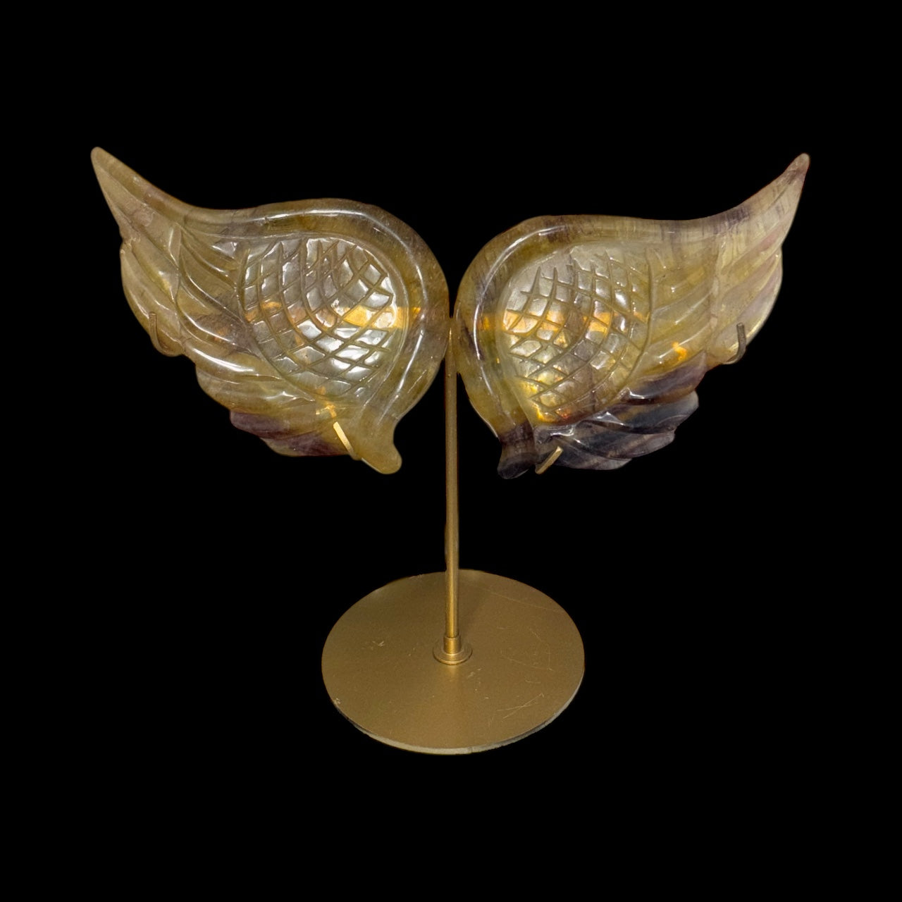 *** Yellow Fluorite Angel Wings Carving *