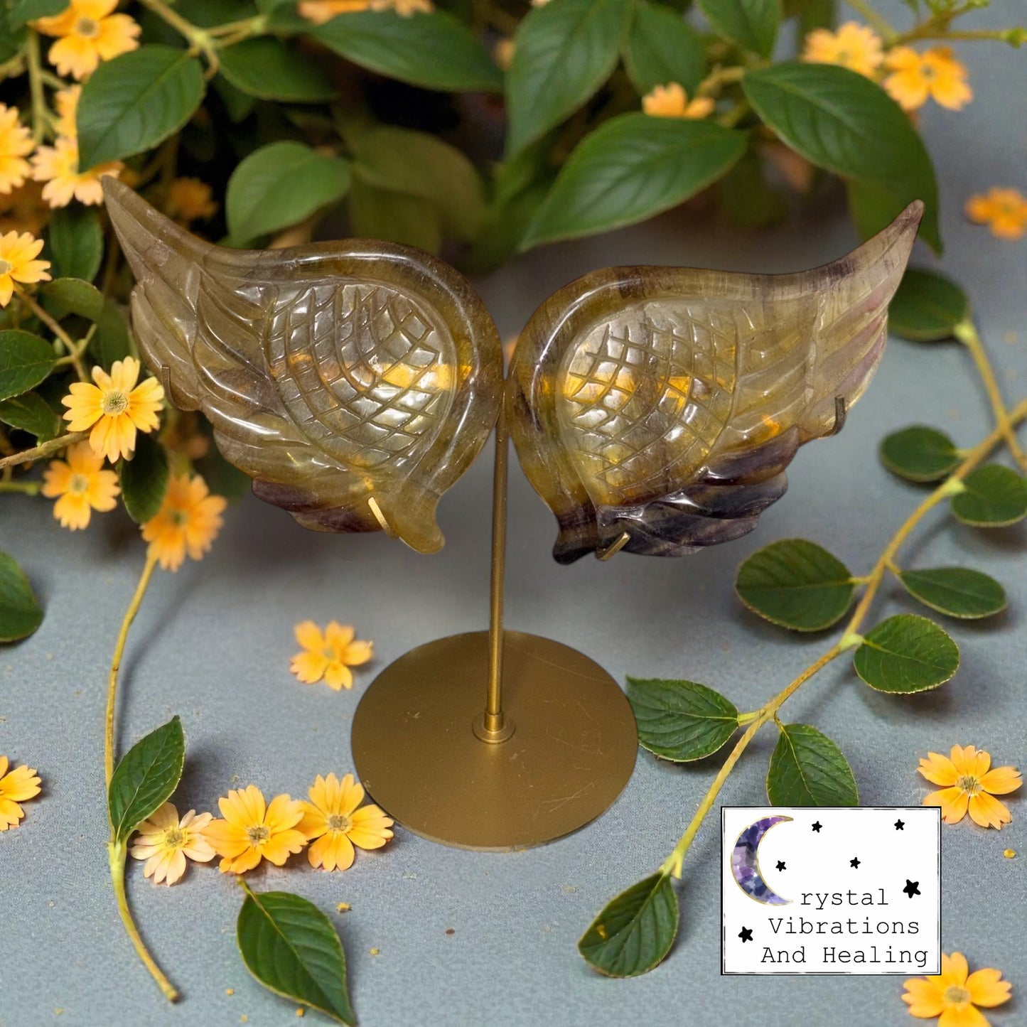 *** Yellow Fluorite Angel Wings Carving *