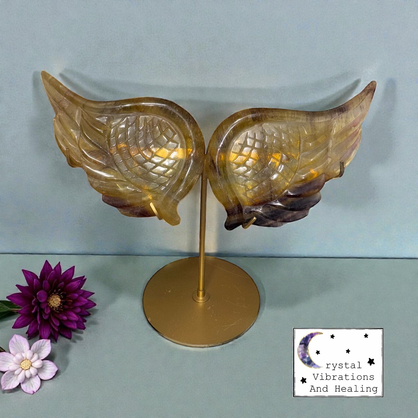 *** Yellow Fluorite Angel Wings Carving *