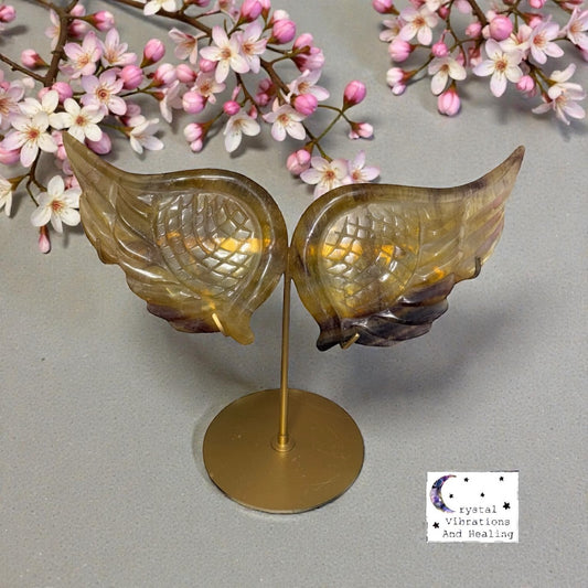 *** Yellow Fluorite Angel Wings Carving *