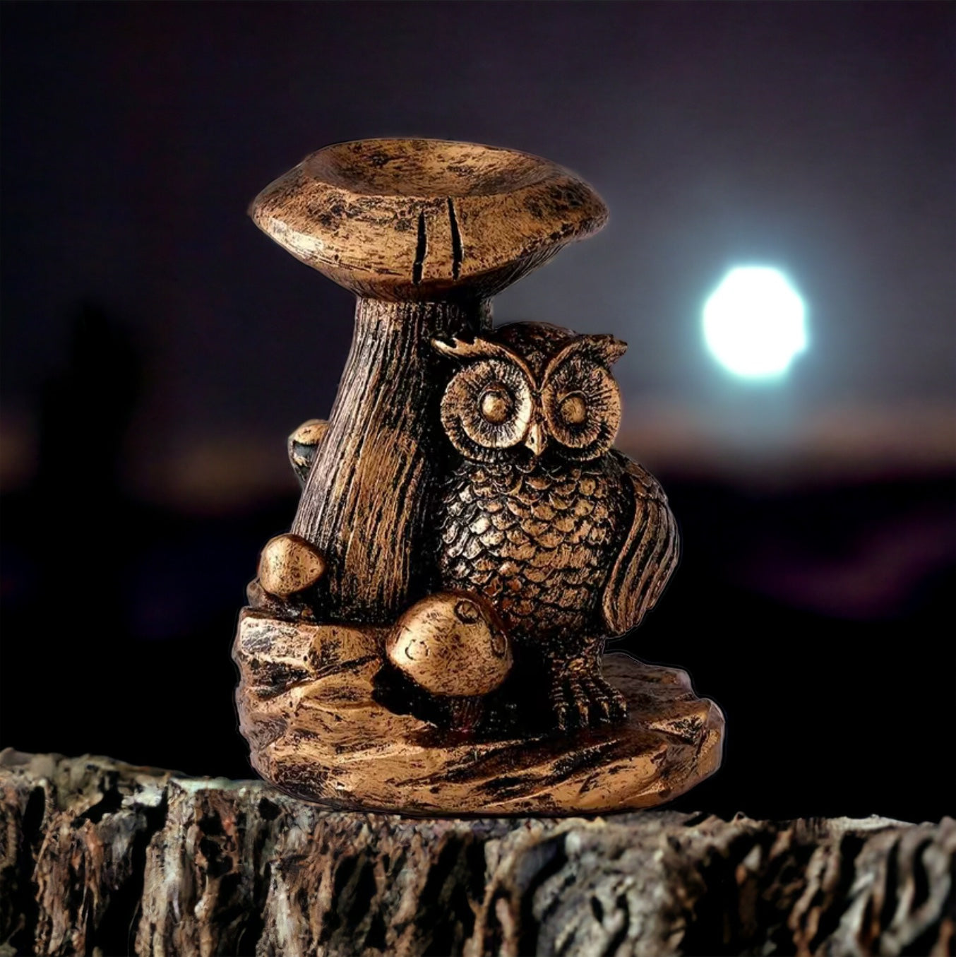 Owl with Mushroom Sphere Stand