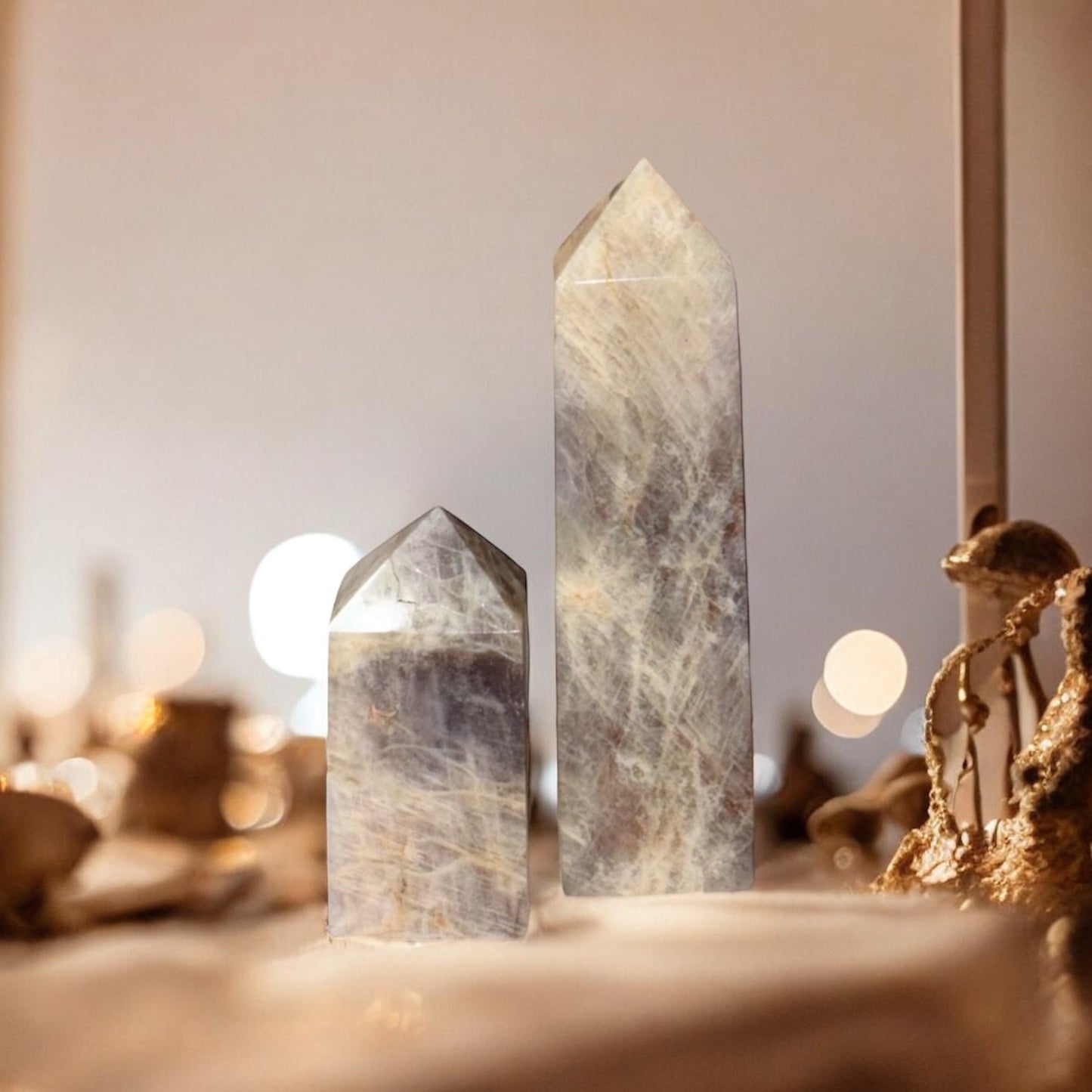 Moonstone With Golden Sunstone Obelisk Tower Point