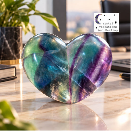 Rainbow Fluorite Heart Carving