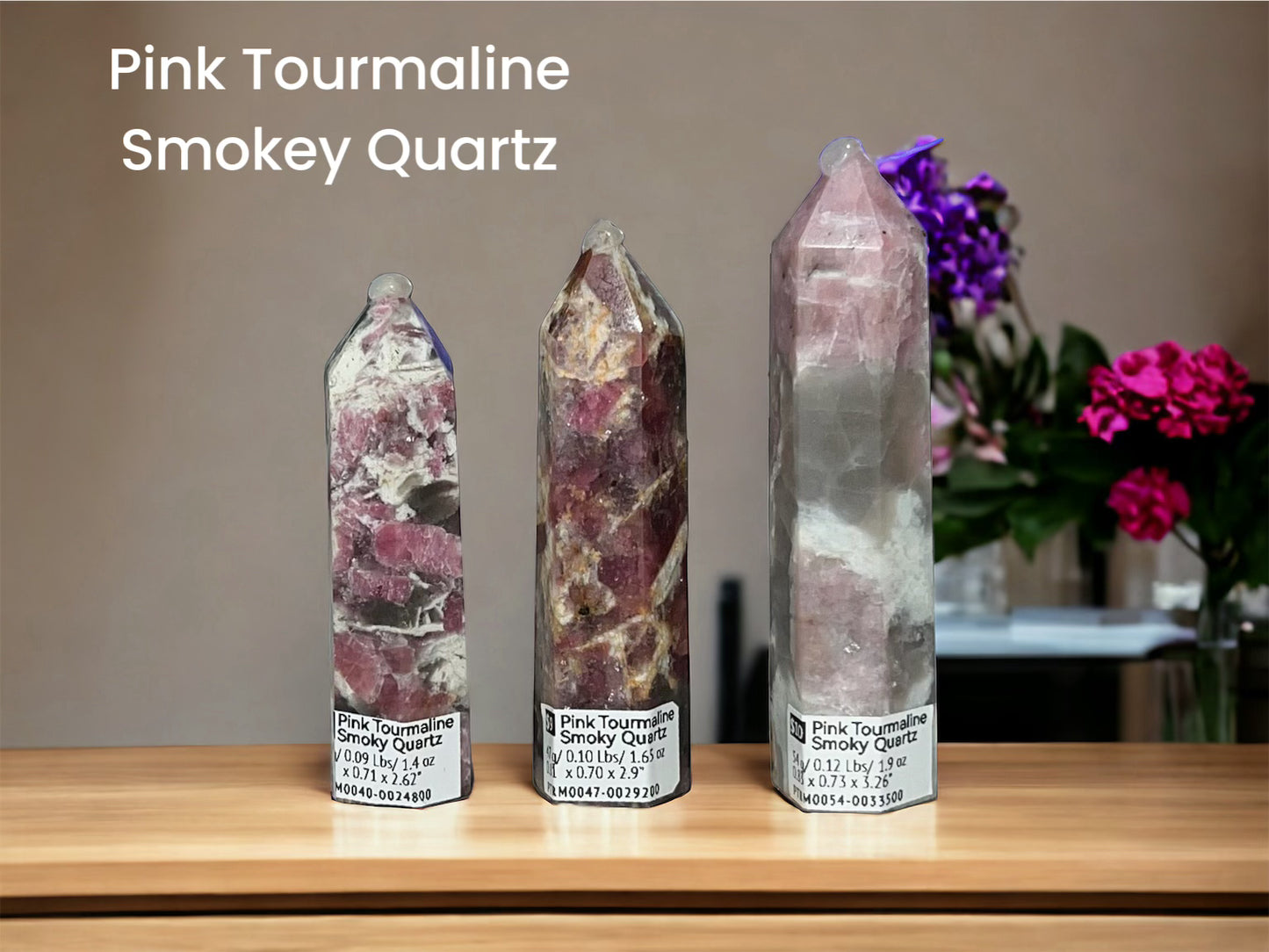 Pink Tourmaline with Smoky Quartz Obelisk Tower